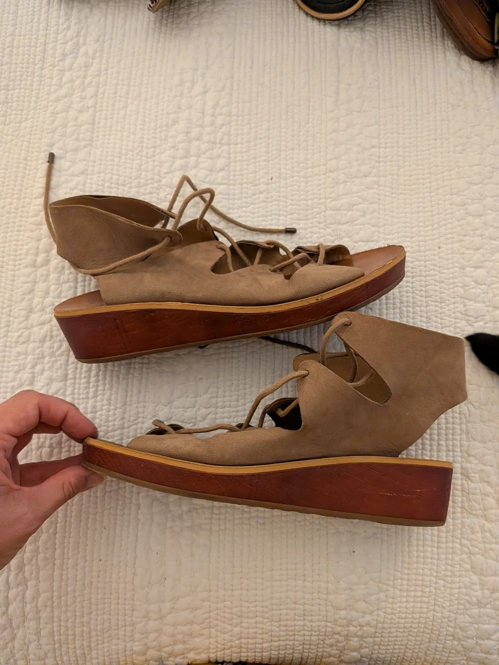 Lucky Brand Taupe Lace-Up Platform Sandals 8.5